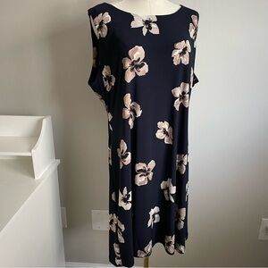 Tommy Hilfiger Women’s M/L Navy Blue Brown Floral Sleeveless Stretch Dress